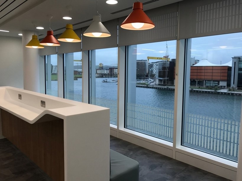 Office with view to a river in the city